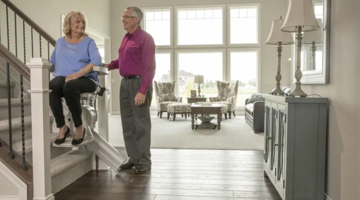 Bruno Elan stairlift on a straight staircase in a family home