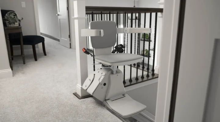 Bruno Elan stairlift at the top of the stairs