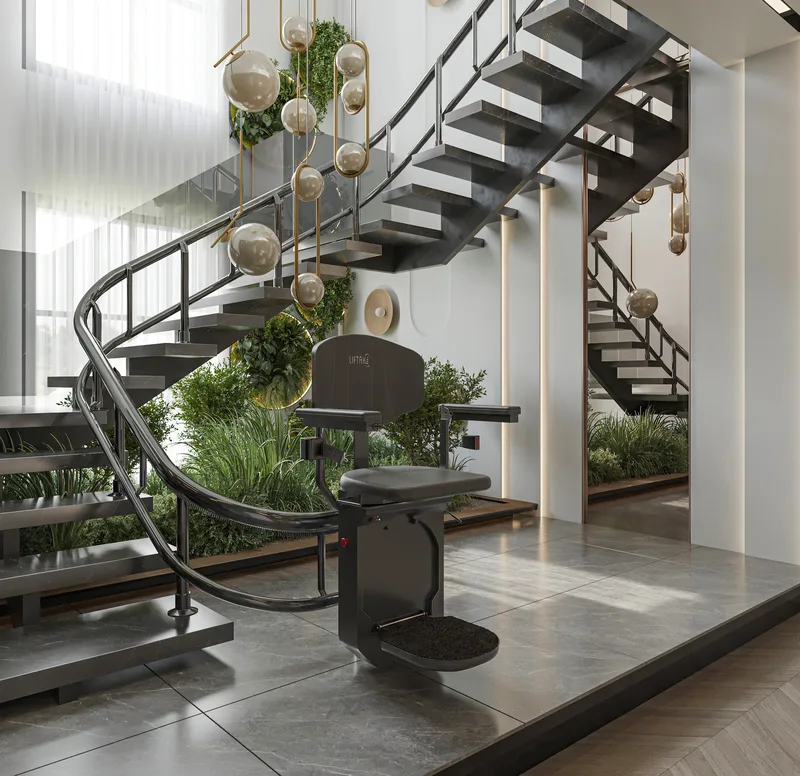 Bruno Eliva stairlift on a curved staircase