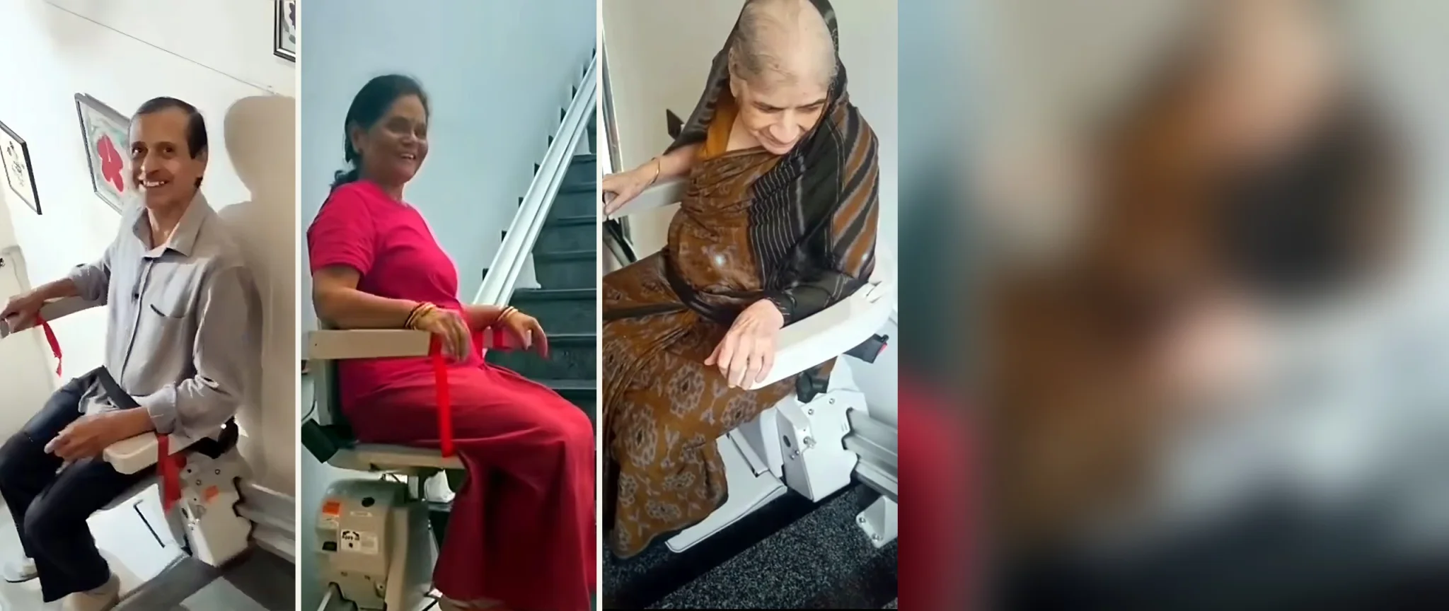Three Team Mobility customers on their stairlifts at home