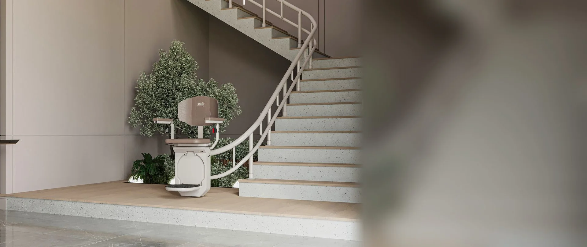 Stairlift on a staircase that turns